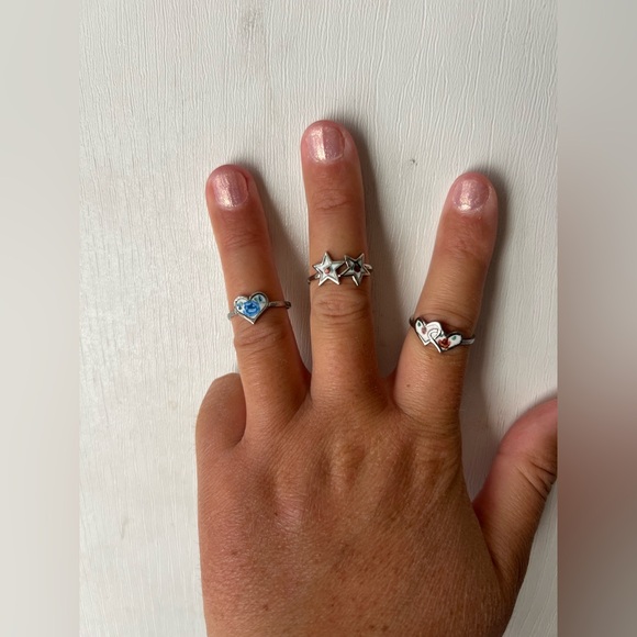 Silver Heart and Star Ring Set - Picture 2 of 6